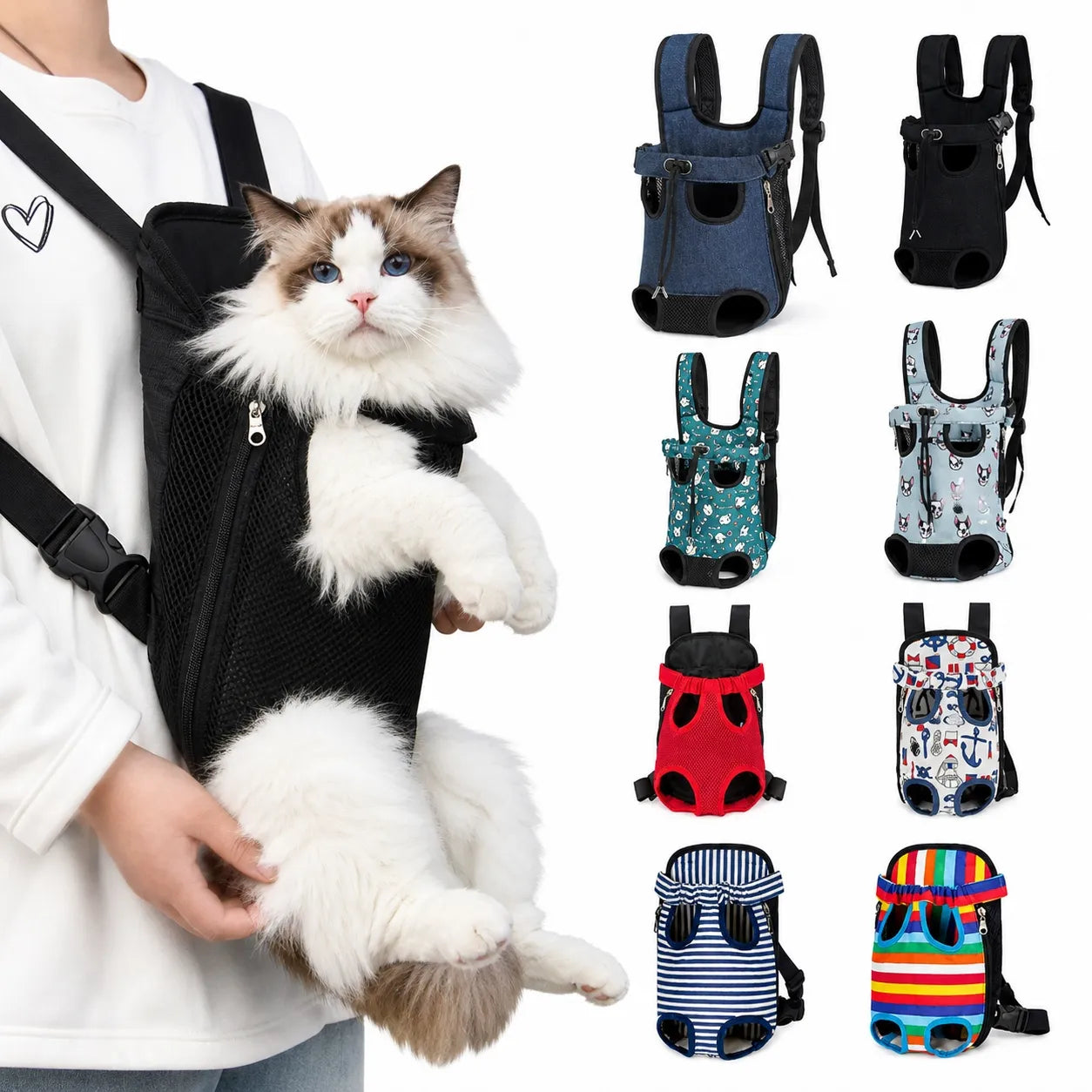 Sac ventral pour chat réglable - Pattes libres toutes tailles