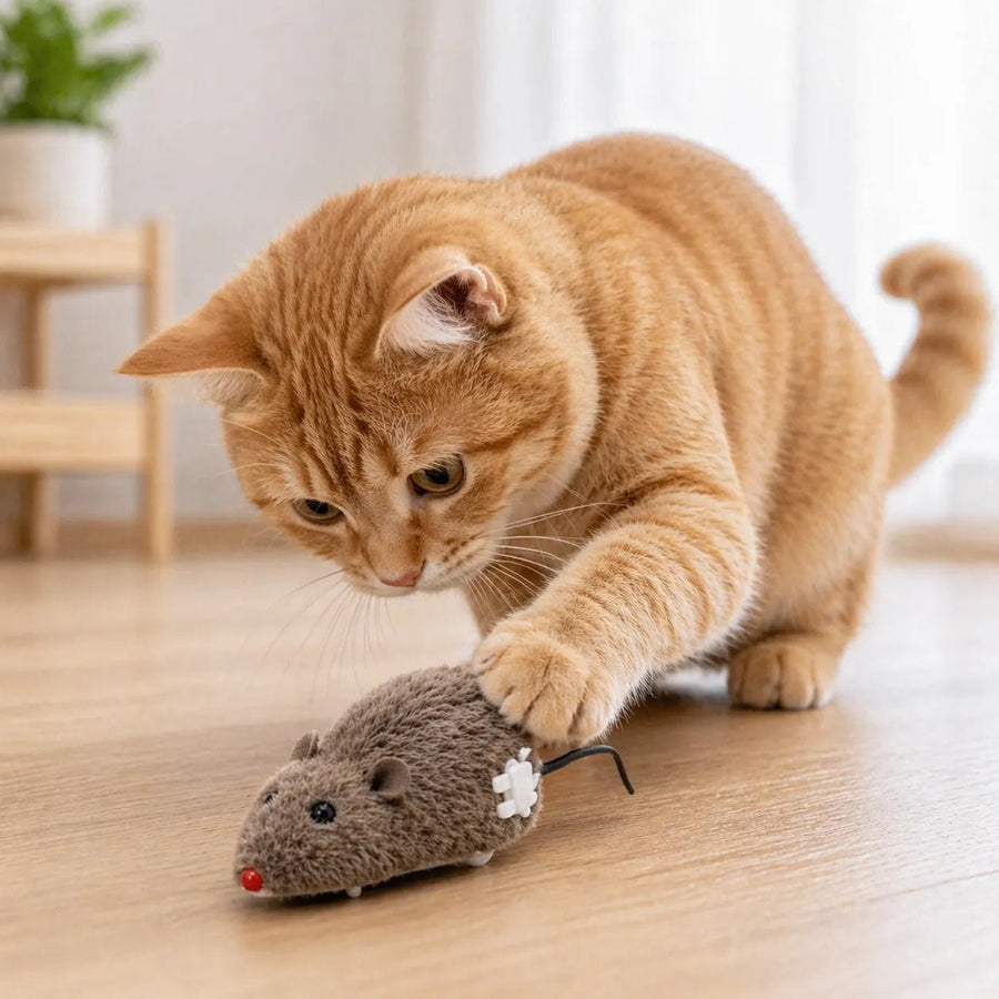 Souris pour chat mécanique à remonter - Jouet peluche durable