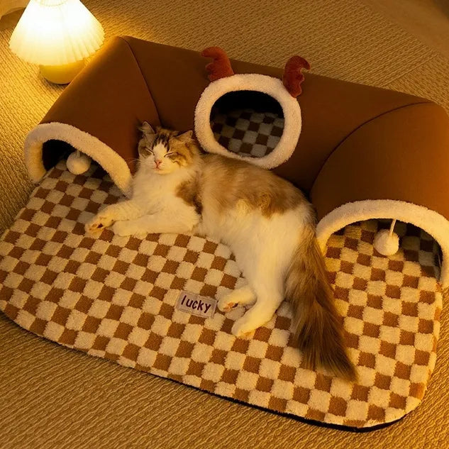 Tunnel à chat 2 en 1 - Jeu repos et stimulation intégrés