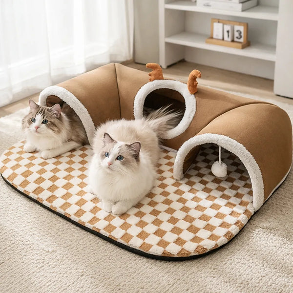 Tunnel à chat 2 en 1 - Jeu repos et stimulation intégrés
