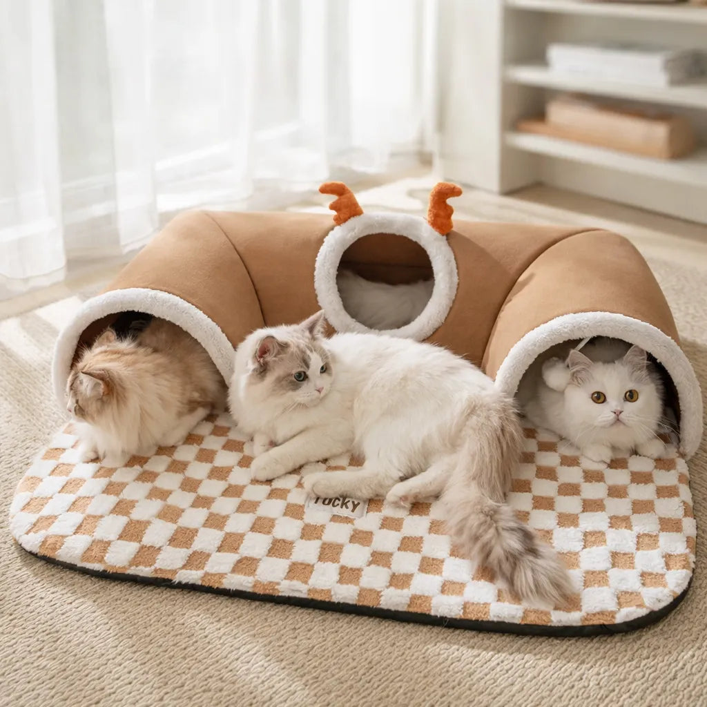 Tunnel à chat 2 en 1 - Jeu repos et stimulation intégrés