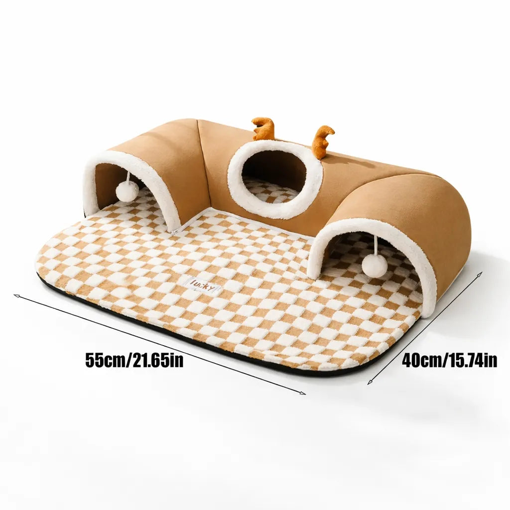 Tunnel à chat 2 en 1 - Jeu repos et stimulation intégrés