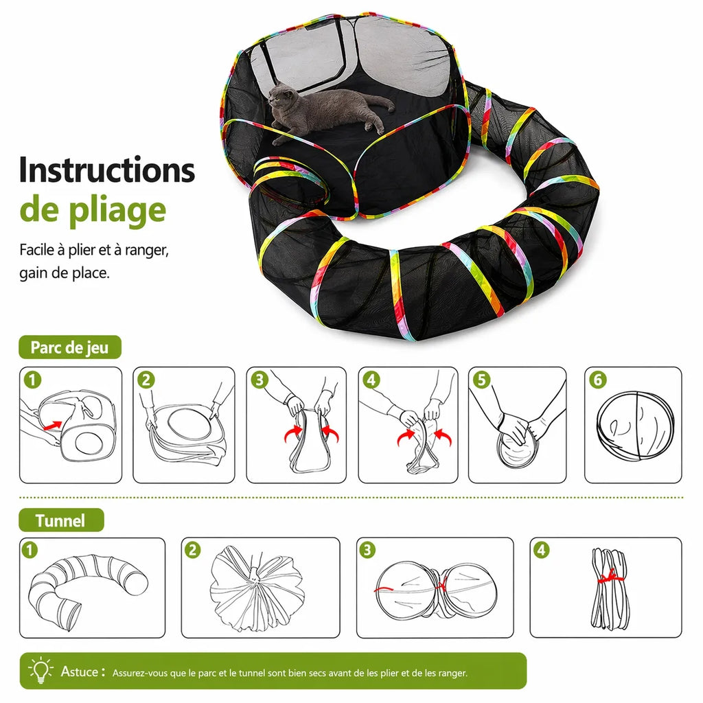 Tunnel chat tente modulable - Aire de jeux intérieur extérieur