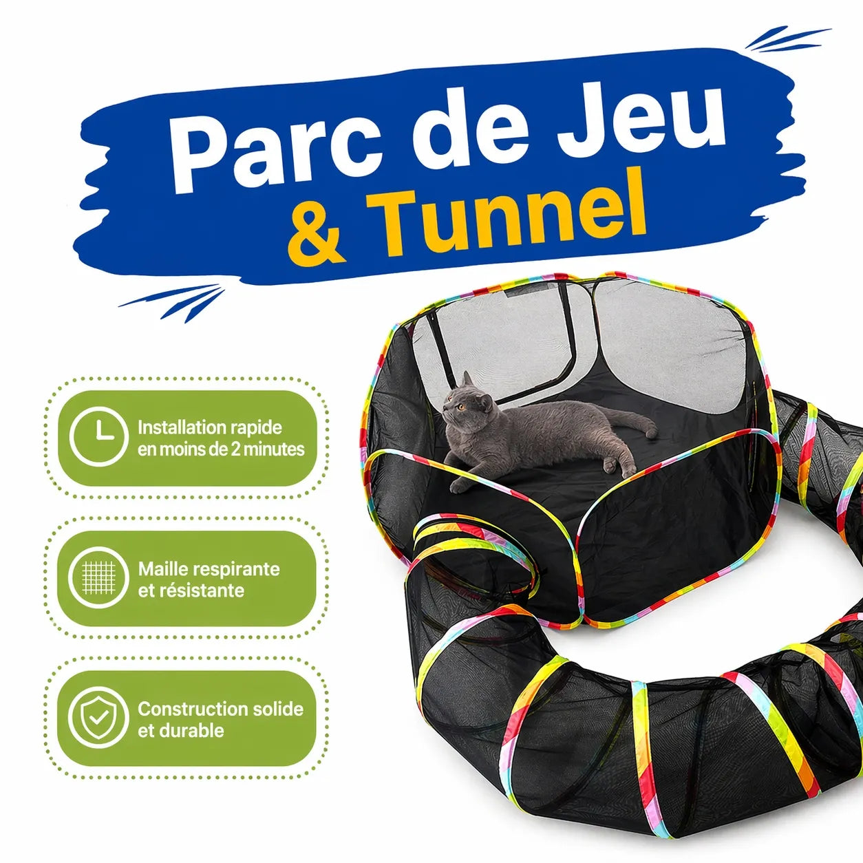 Tunnel chat tente modulable - Aire de jeux intérieur extérieur
