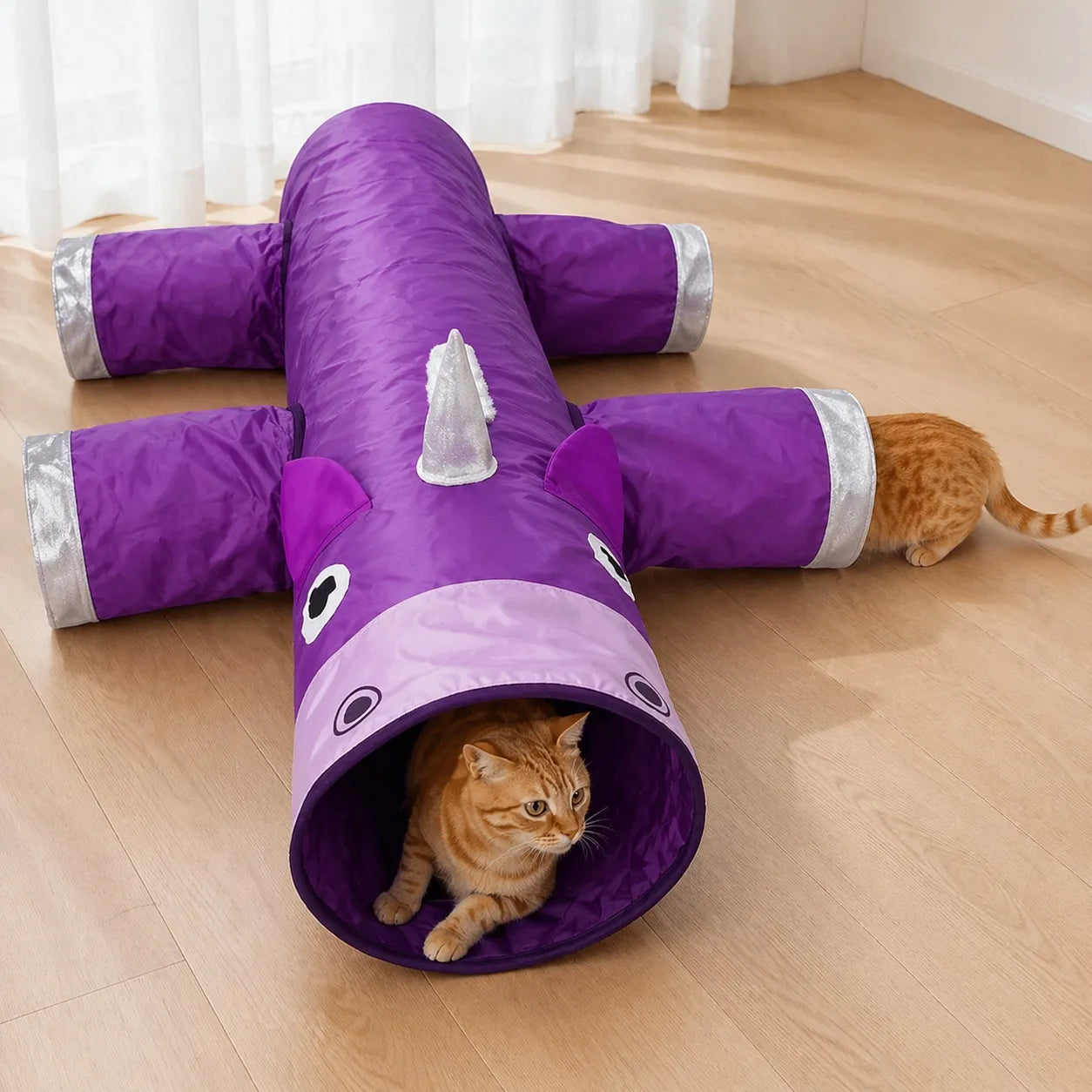 Tunnel pour chat licorne - Jouet pliable 6 entrées grand format