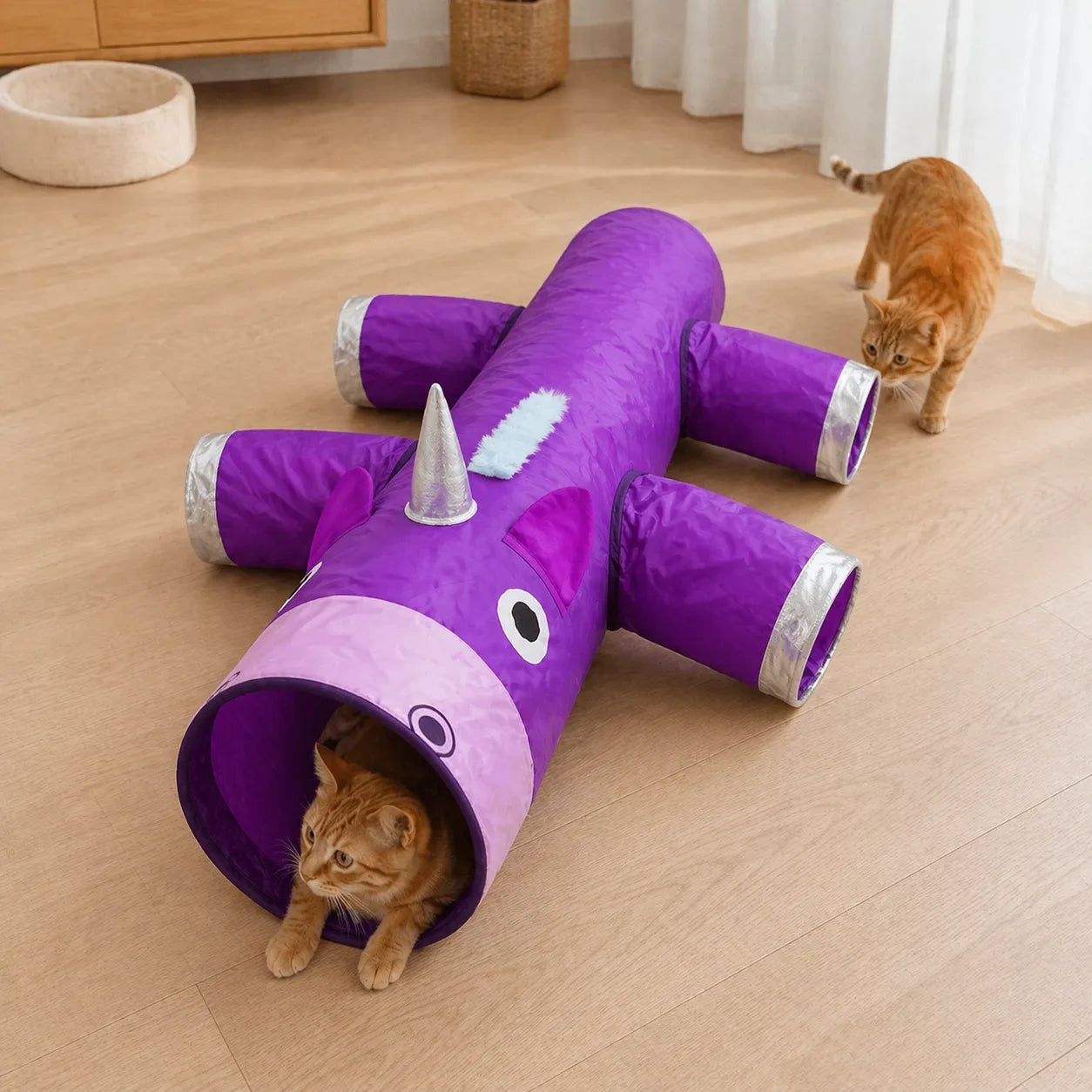 Tunnel pour chat licorne - Jouet pliable 6 entrées grand format