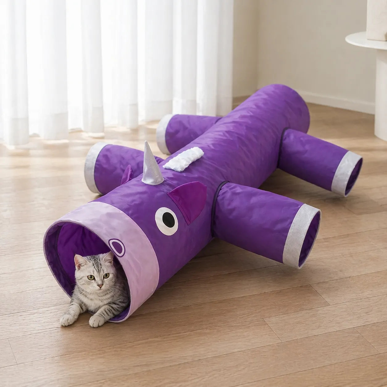 Tunnel pour chat licorne - Jouet pliable 6 entrées grand format