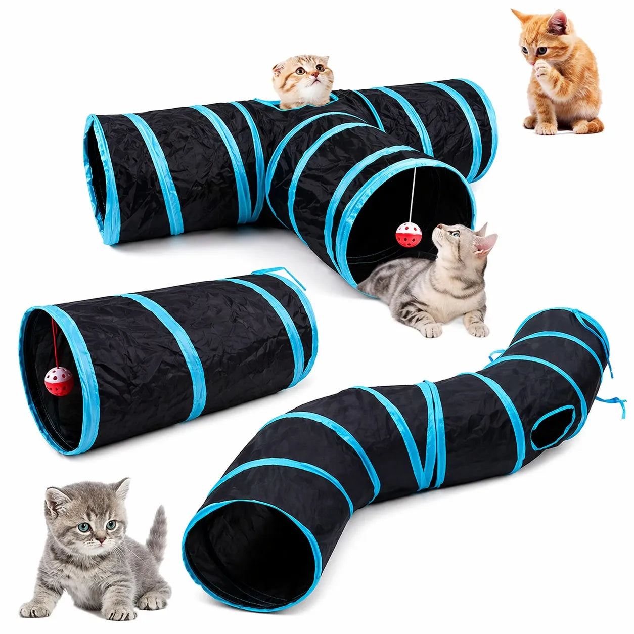Tunnel pour chat pliable - S, T, Y ou 5 branches balle suspendue